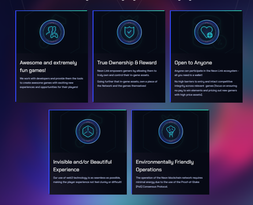ferzanoferzano's tweet image. So what benefits can we get from playing with @NeonLinkGaming ?
* True Ownership &amp;amp; Reward
* All you need is a wallet! So it's open for anyone
* Invisible Experience
* Environmentally Friendly Operations (Because of PoS of the Neon Blockchain)
#NeonLinkThread 
6|7 🧵 ⬇️
