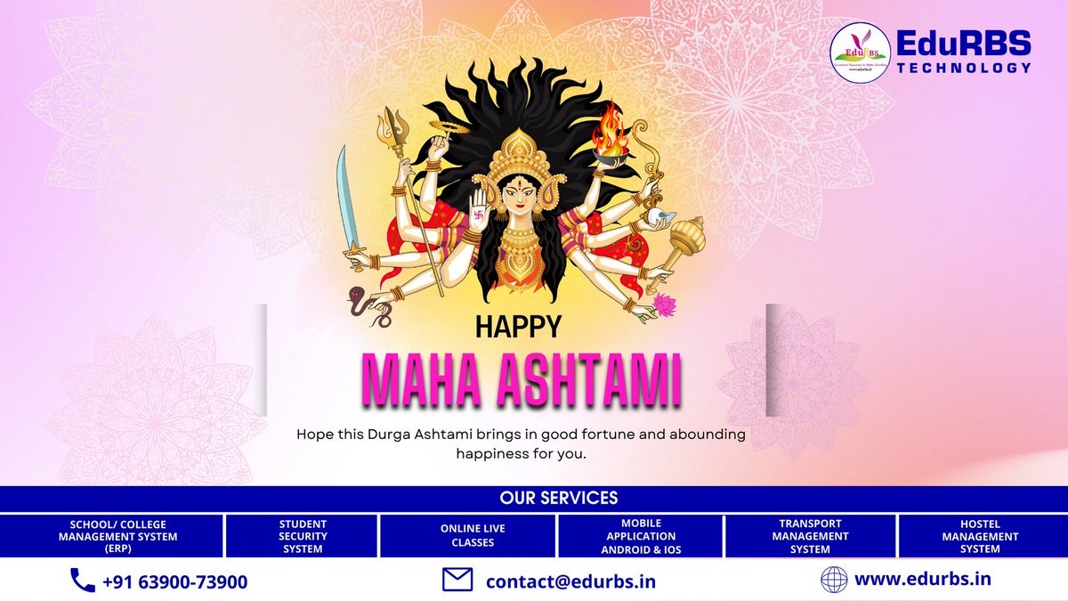 Edurbstech2's tweet photo. Happy Maha Ashtami 
Hope this Durga Ashtami brings in good fortune and abounding happiness for you.
#navratri #navratrispecial #festival #durga #edurbs #navratrifestival #MahaAshtami #maadurga #God https://t.co/6ooUyIHZKl