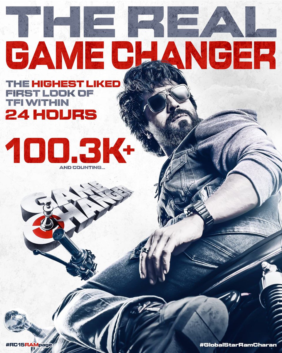 PrakashRcf's tweet photo. The real #GameChanger, the Global Star @AlwaysRamCharan wins the MOST LIKED FIRST LOOK poster of Telugu Film Industry in 24hrs with over 100K likes ๐คฉ๐ฅ
#RamCharanBirthdayCelebrations #RC15RAMpage #GlobalStarRamCharan #RamCharan #ManOfMassesRamCharan #ManOfMassesBdayMonth https://t.co/gVZWNaO8s2