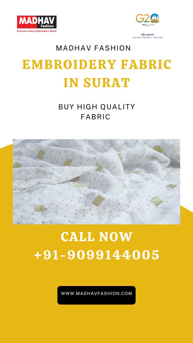 Discover the Magic of Surat's Finest Embroidery Fabrics - Shop Now and Unleash Your Style!
#SuratFashion #TraditionalFashion #DigitalFasting #ContemporaryFashion #दुर्लभ_योग #Dasara #Bholaa 
#FabricLove  #Modani #DurgaAshtami #TAEHYUNGxELLE