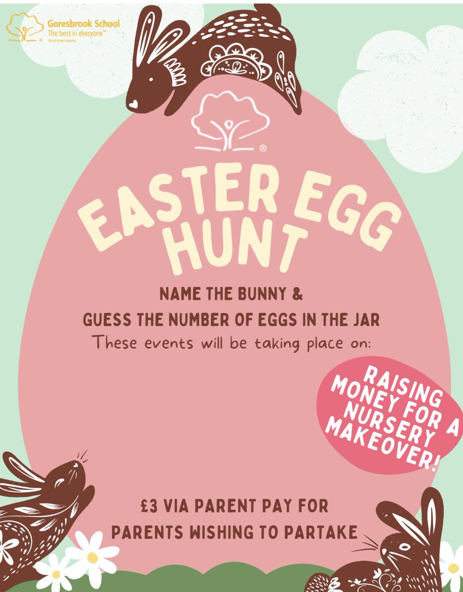 First in our fundraising efforts for the Nursery makeover. The PTA is sponsoring fun Easter activities for all the primary children this week and would really appreciate your support. £3 per child via Parent Pay.  Thank you!!