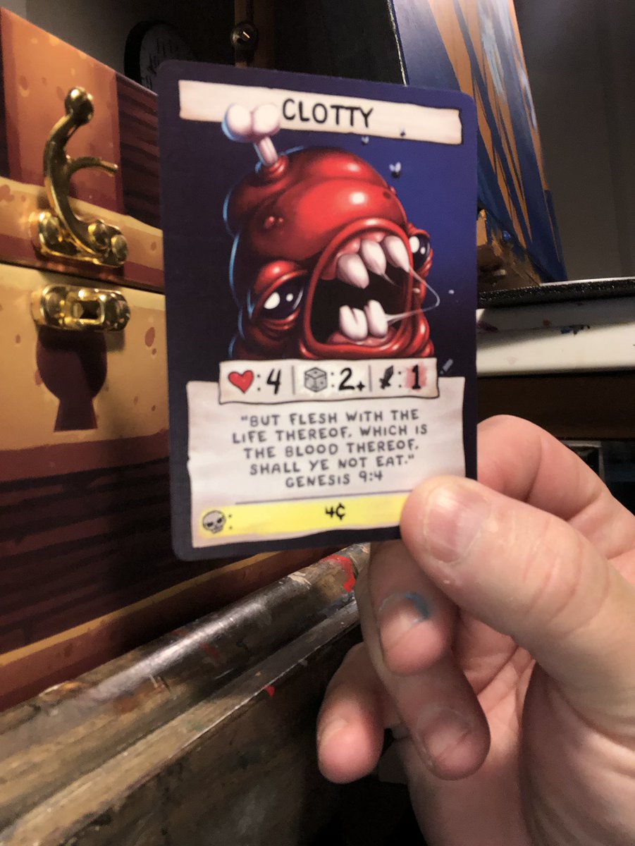 Woohoo! Got my Binding of Isaac Big Boi Box and it has my art in it!!! So  cool! Thanks @edmundmcmillen for the opportunity! The whole thing is top  notch! #BindingOfIsaac #clotty #TradingCards