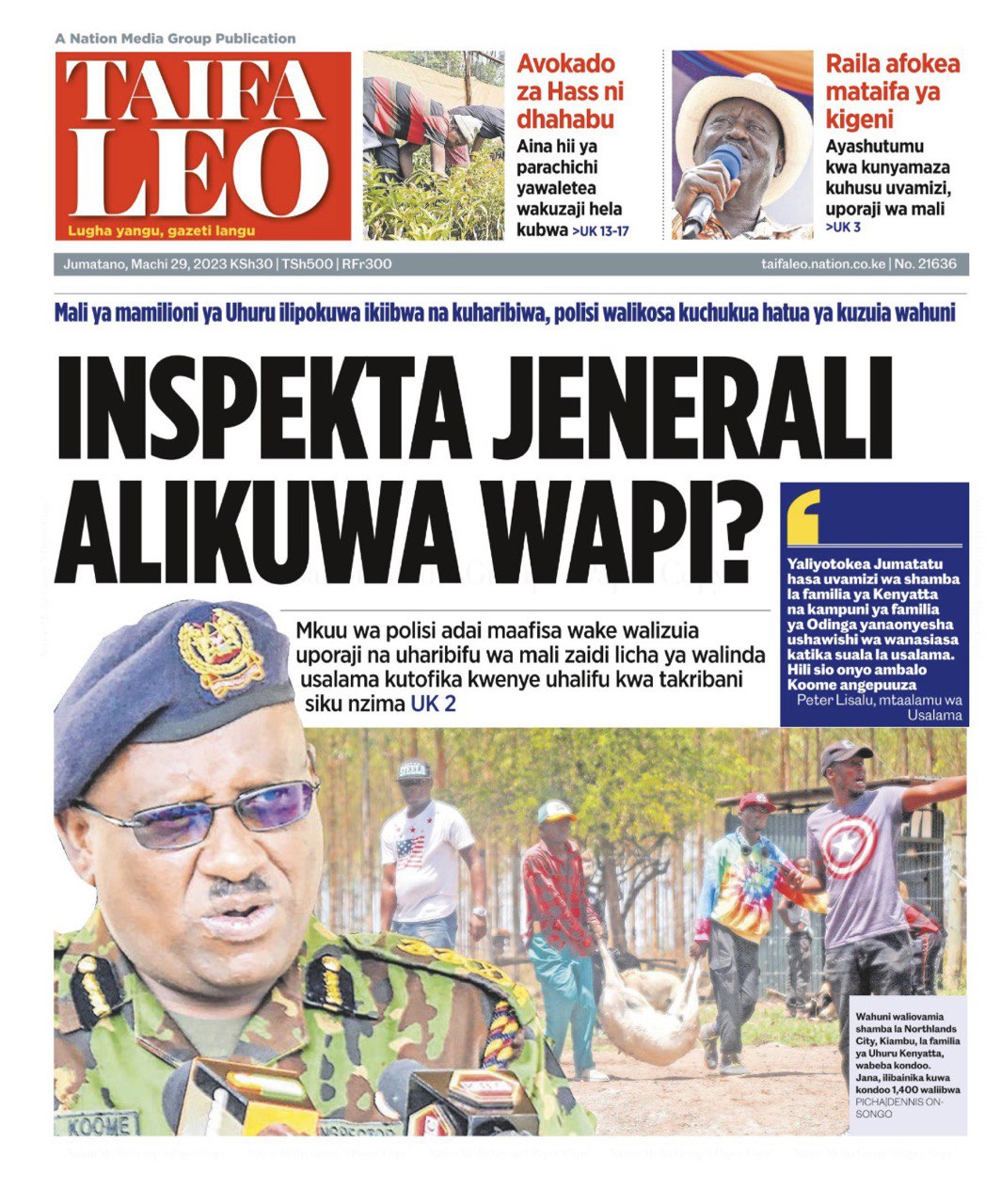 Rude headline on Kenya's Taifa Leo tabloid, reporting Ng'ang'a and