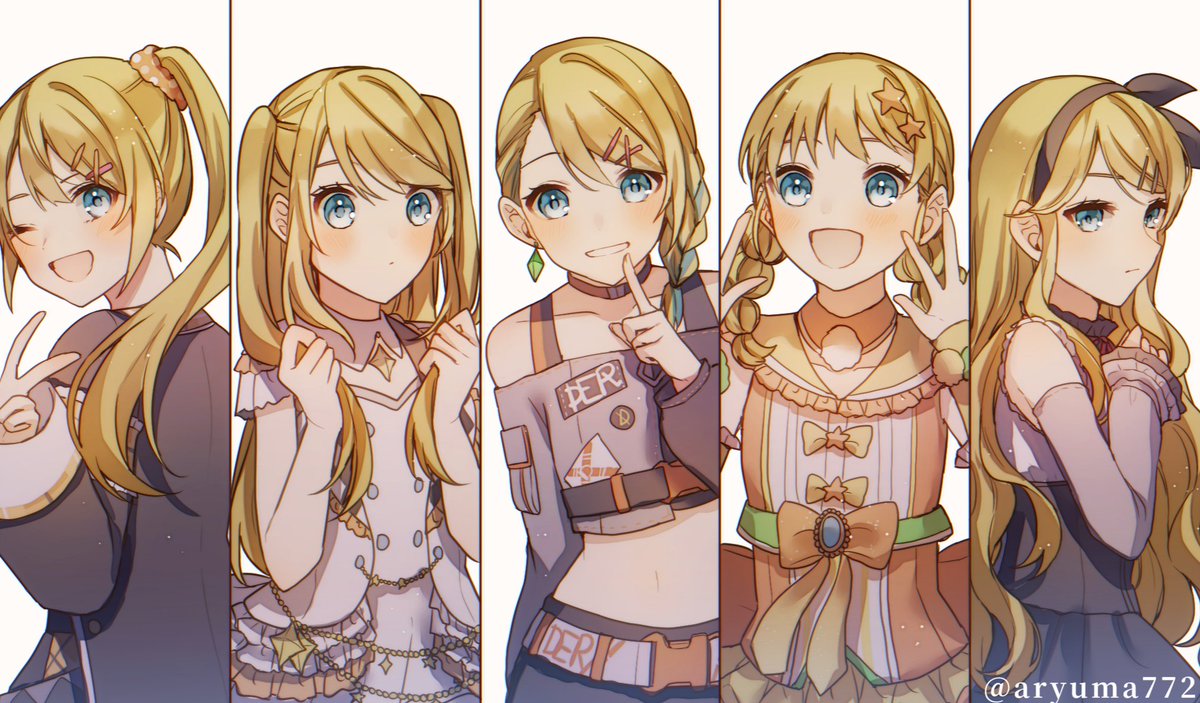 blonde hair smile braid twintails blue eyes column lineup hair ornament  illustration images