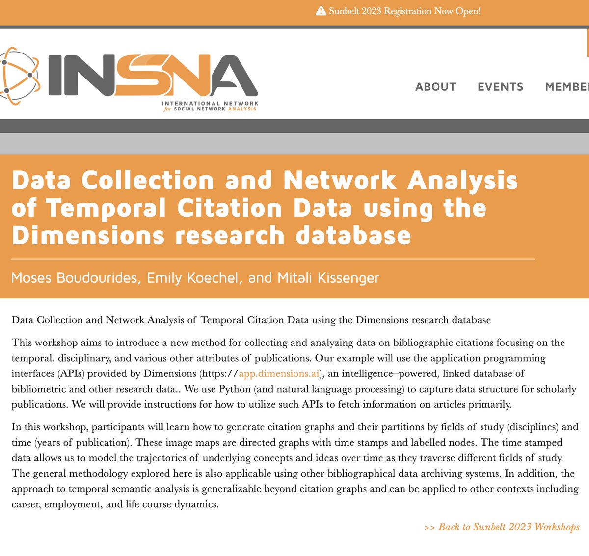 mosabou's tweet photo. Workshop on "Data Collection and Network Analysis of Temporal Citation Data using the Dimensions research database" at Portland 2023 Sunbelt:
* in-person on Wednesday, June 28, 9am-12pm: https://t.co/LmkPISWdIP
* online on Friday, June 23, 9am-12pm:
https://t.co/79x3mc2Db4 https://t.co/XYyNsmwFgb