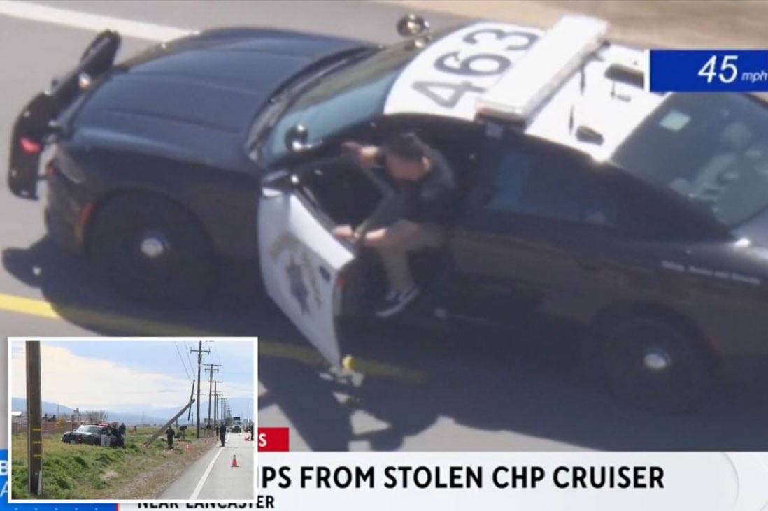 DailyLoud's tweet photo. California man who carjacked a police cruiser died after he jumped out the vehicle during a high-speed pursuit. https://t.co/b32ybICqeW