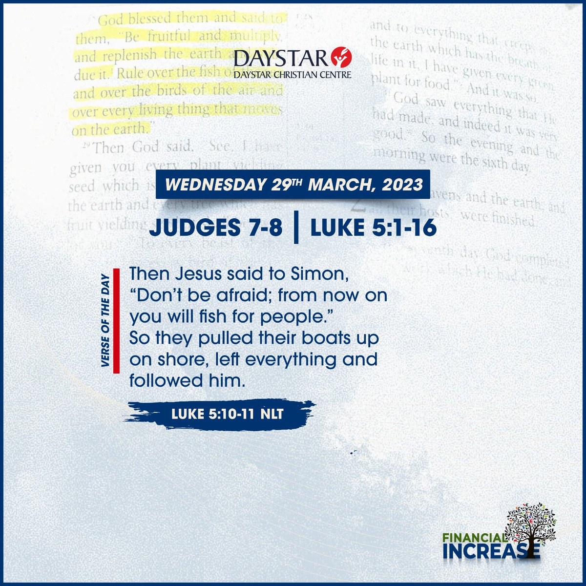 DaystarNG's tweet photo. The word of God is alive and active in our lives.
Spend some time with your Heavenly Father this morning and receive revelation to fuel yourself success.
.
#Financialincrease
#DailyBibleReading https://t.co/Txy1hjK7qK