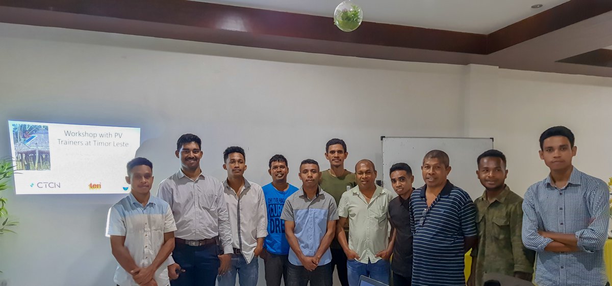teriin's tweet photo. TERI and @NacionalTimor Universidade Nacional Timor Lorosa'e with @UNFCCC_CTCN and @theGC organized a workshop earlier this month with photovoltaic (PV) trainers in #TimorLeste to exchange ideas on enhancing knowledge and skills on #solarPV.

#solarenergy #solarpower #solarpanels https://t.co/TmZOBRtM9x