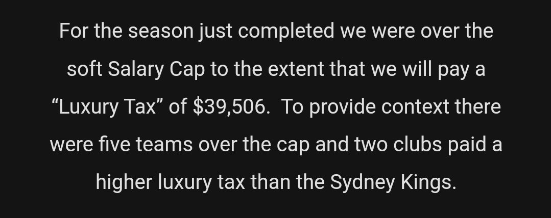 Kings have given another update on their Salary Cap spend from #NBL23. Do love the continued transparency.
