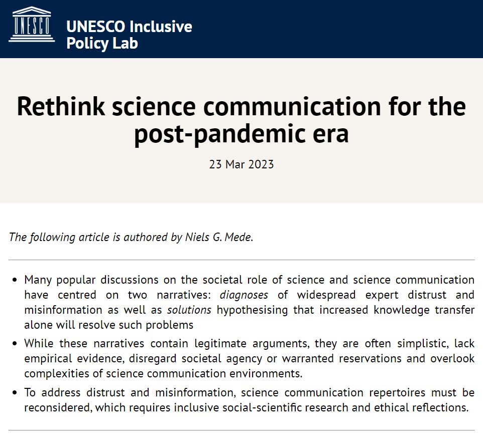 nielsmede's tweet photo. During the #COVID19 pandemic, #science #communication has been a hot topic – but many discussions centered on simplistic problem diagnoses and solutions 🔥
Read my take on rethinking some popular #SciComm assumptions for the @UNESCO #InclusivePolicyLab 🤔
https://t.co/jwDHWMiQuX https://t.co/0WuPXPmpVM