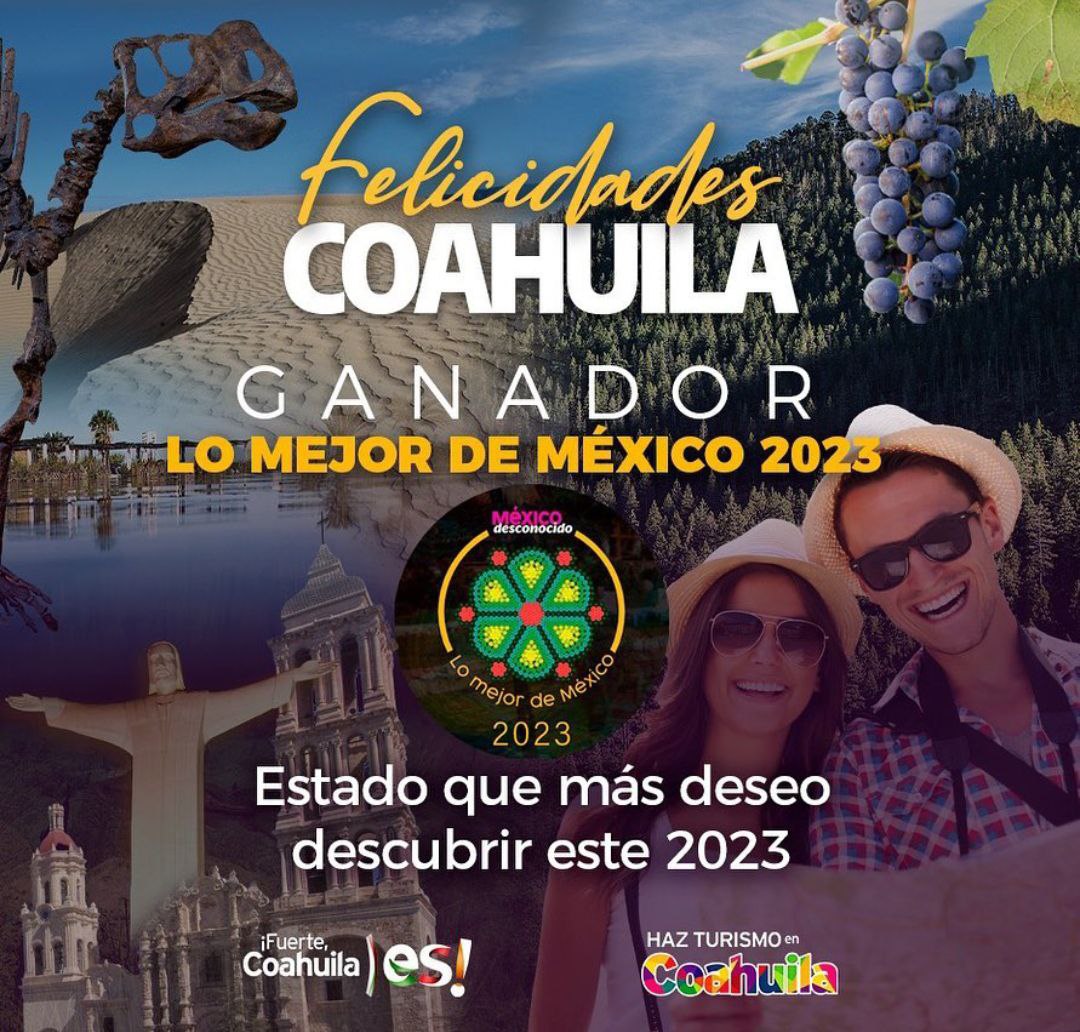 Congratulation to Coahuila, Mexico!!!! At the <a href="/TianguisTurisMX/">Tianguis Turístico México Oficial</a>  the State of <a href="/Coahuila/">Turismo de Coahuila</a>  was recognized by <a href="/mexdesconocido/">México desconocido</a>  as "The state I want to discover the most this 2023" 🍽
Congratulations <a href="/luciaazucena/">Azucena Ramos</a> !🥳 
#foodtourism #turismogastronómico  #HazTurismoEnCoahuila #Coahuila