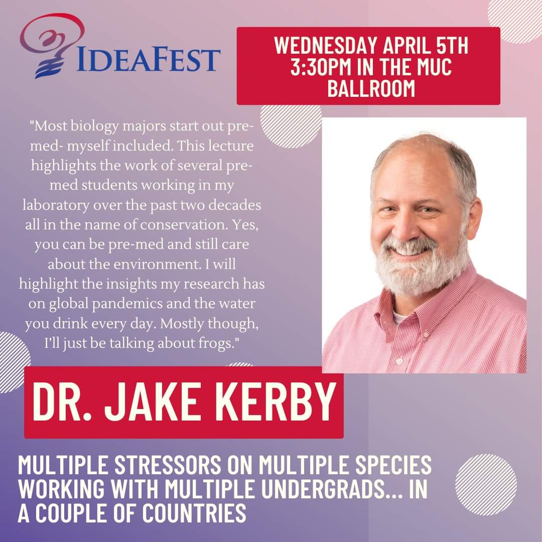 IdeaFest Faculty Keynote Spotlight: Dr. Jake Kerby (Schwartz Distinguished Professor)

Day: Wednesday, April 5
Time: 3:30pm
Where: MUC Ballroom

Topic: Multiple Stressors on multiple species working with multiple undergrads… in a couple of countries

#ideafest2023