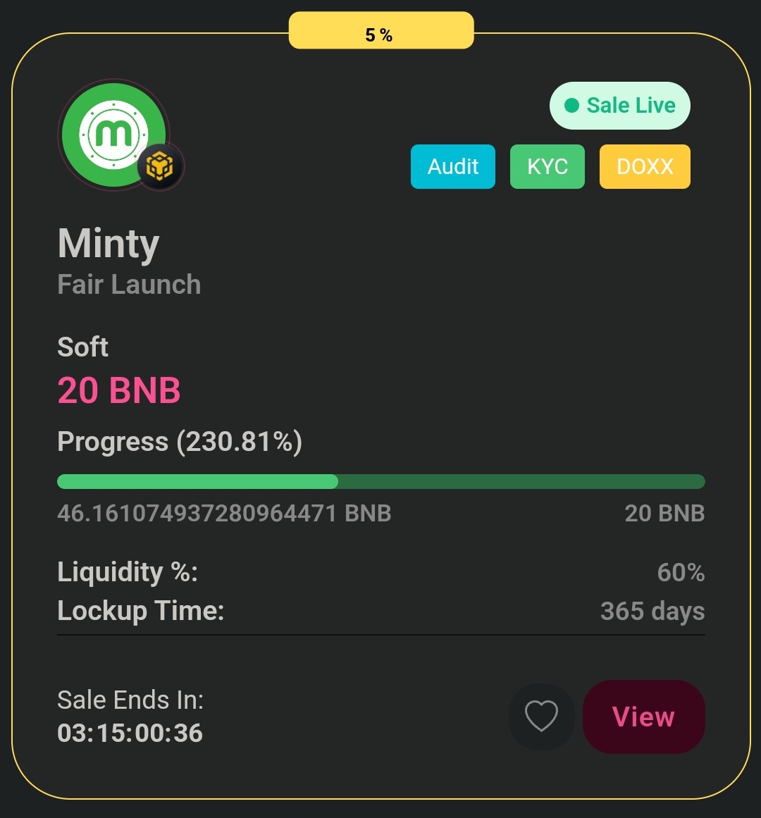 fighterop_'s tweet image. 🚨 $MTY Token FairLaunch is LIVE on #Pinksale! 🚨

🔥Soft Cap was reached on the first day of launch!

Don't miss out on this opportunity to be part of the #Minty revolution and join us on journey to the moon! 🚀🌕

👉 t.ly/vHon

#crypto #investing #token #BSC