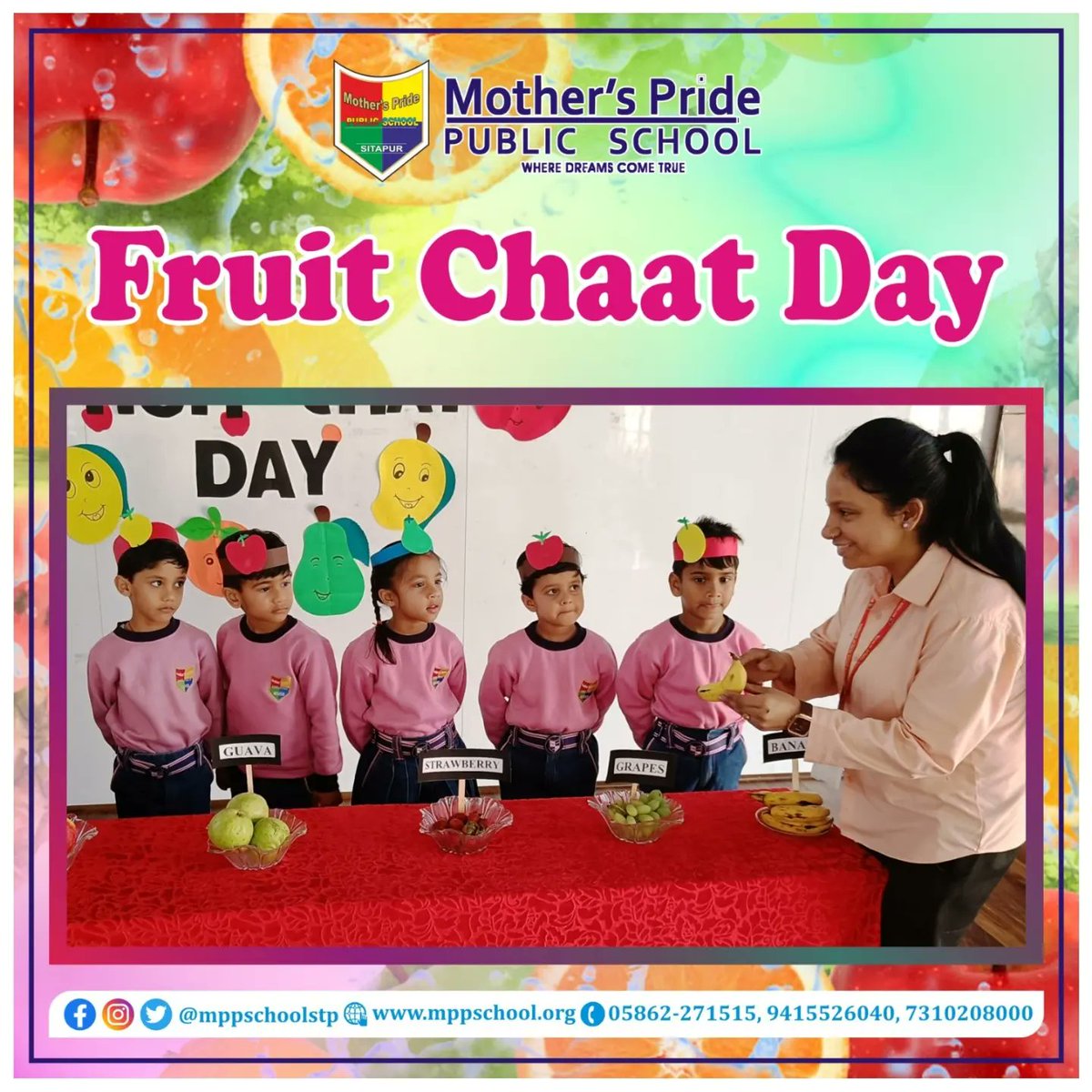 mppschoolstp's tweet image. We #mpps organised Fruit Chaat Day for Classes L.K.G. and U.K.G. in which our prides learnt about different fruits, their minerals, smell, texture, colours and taste. Really it was a fruitful day.
Let's have a look.

#fruitchaat #admissionsopen