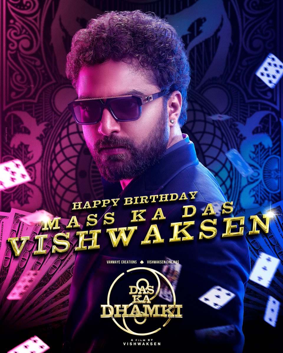 Team #DasKaDhamki wishes the Mass Ka Das @VishwakSenActor a Blockbuster Birthday 💥💥💥

#HBDVishwakSen ❤️

Design : @sasankmuppalla 

@Nivetha_tweets @leon_james @VanmayeCreation @VScinemas_