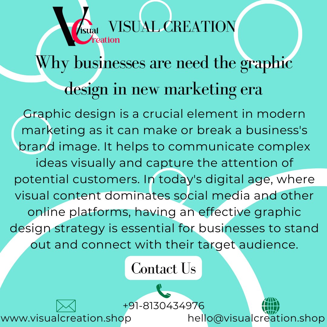 creation_visual's tweet image. Why do businesses need a graphic design in the new marketing era?🤔 
That's fantastic news! Our team is here to support you in creating beautiful and effective graphic designs for your business.

#Marketing #business #growth #visualcreation 

Created By:- visualcreation.shop