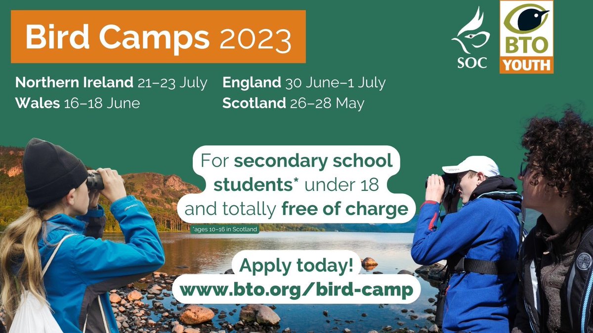 🐦🥳 BIRD CAMP IS BACK! 🥳🐦 If you’re at secondary school and love all things wildlife, apply to @_BTO’s FREE Bird Camps. It’s a great place to build your birding skills, see some awesome wildlife and (most importantly) meet other likeminded young nature nerds! 💚 #BTOYouth