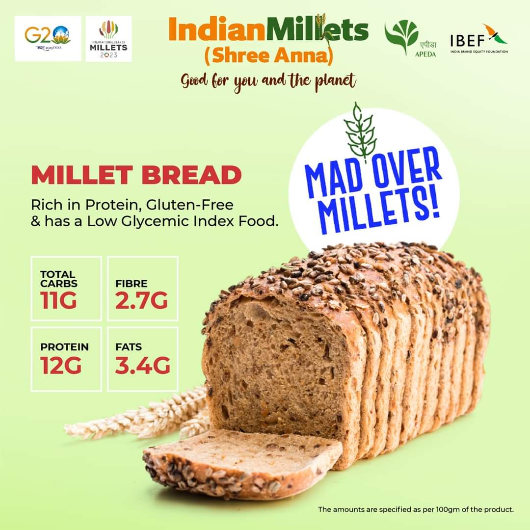 Brands_India's tweet photo. Millet bread is rich in copper, phosphorus, magnesium, vitamin B6, manganese, selenium, zinc, and vitamin B5.
Register Now for the Virtual Trade Fair for Millets: https://t.co/4Q63wT5G5k
#Indianmillets #Milletsportal #Milletsforlife #MadeInIndia #IYM2023 #YearofMillets #APEDA https://t.co/VKNlL9fVyt