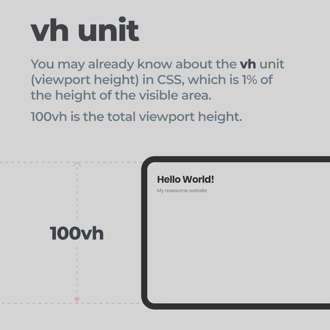 djeffssource's tweet photo. Css3: Vh, dvh, svh... These can save you a lot of headaches when your stylesheet decide to mess with you

#css3 #css #frontenddevelopment #frontenddesign #webdesign #webdevelopment #fullstackwebdeveloper #fullstackdeveloper #uiux #uiuxdesign #stylesheet https://t.co/j1LlRPDiid