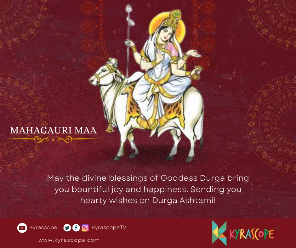 KyrascopeTV's tweet photo. May the divine blessings of Goddess Durga bring you bountiful joy and happiness. Sending you hearty wishes on Durga Ashtami!
#Kyrascope https://t.co/wf1KSolzOO