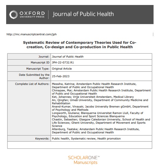 health_cascade's tweet photo. #New @health_cascade📢✨
Katrina Messiha et al.'s “Systematic Review of Contemporary Theories Used for Co-creation, Co-design and Co-production in Public Health” has been accepted for Publication in Journal of Public Health (Copyright © 2023 Oxford University Press)🥳👏🙌🤓 https://t.co/Q3hOo8ClfJ