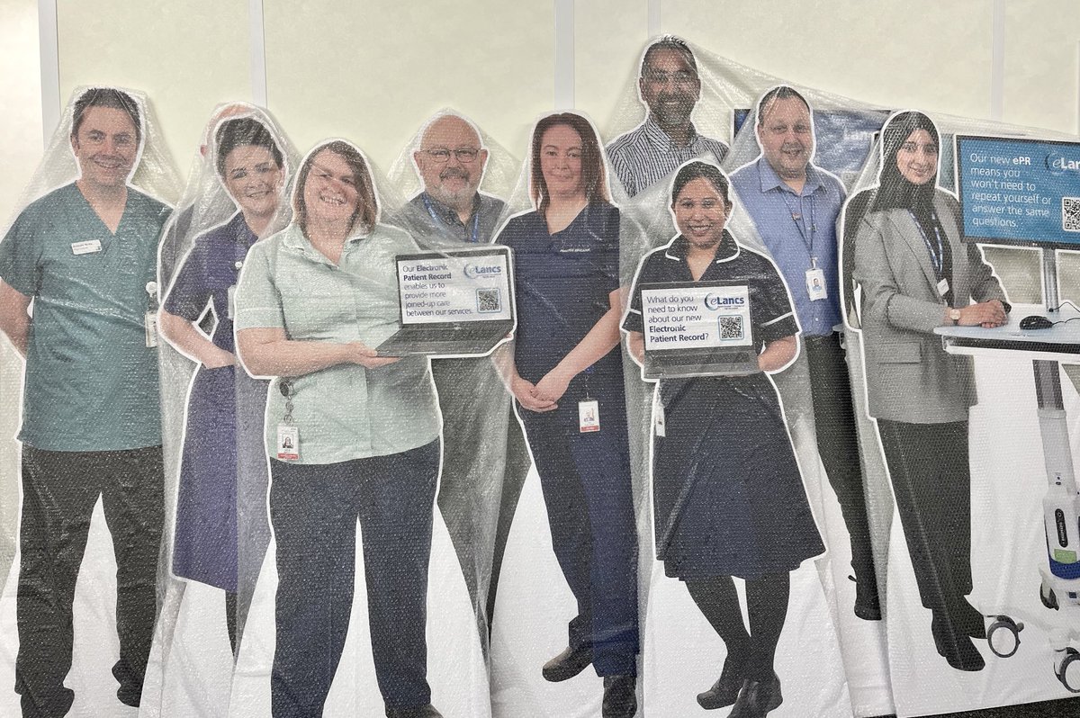 The ⁦@_eLancs⁩ #UnusualSuspects have been immortalised in cardboard…and bubble wrapped. They’re just waiting to become #CorridorSentinels across ⁦@ELHT_NHS⁩ to raise awareness of the #BigSwitchOn of our ePR this June.