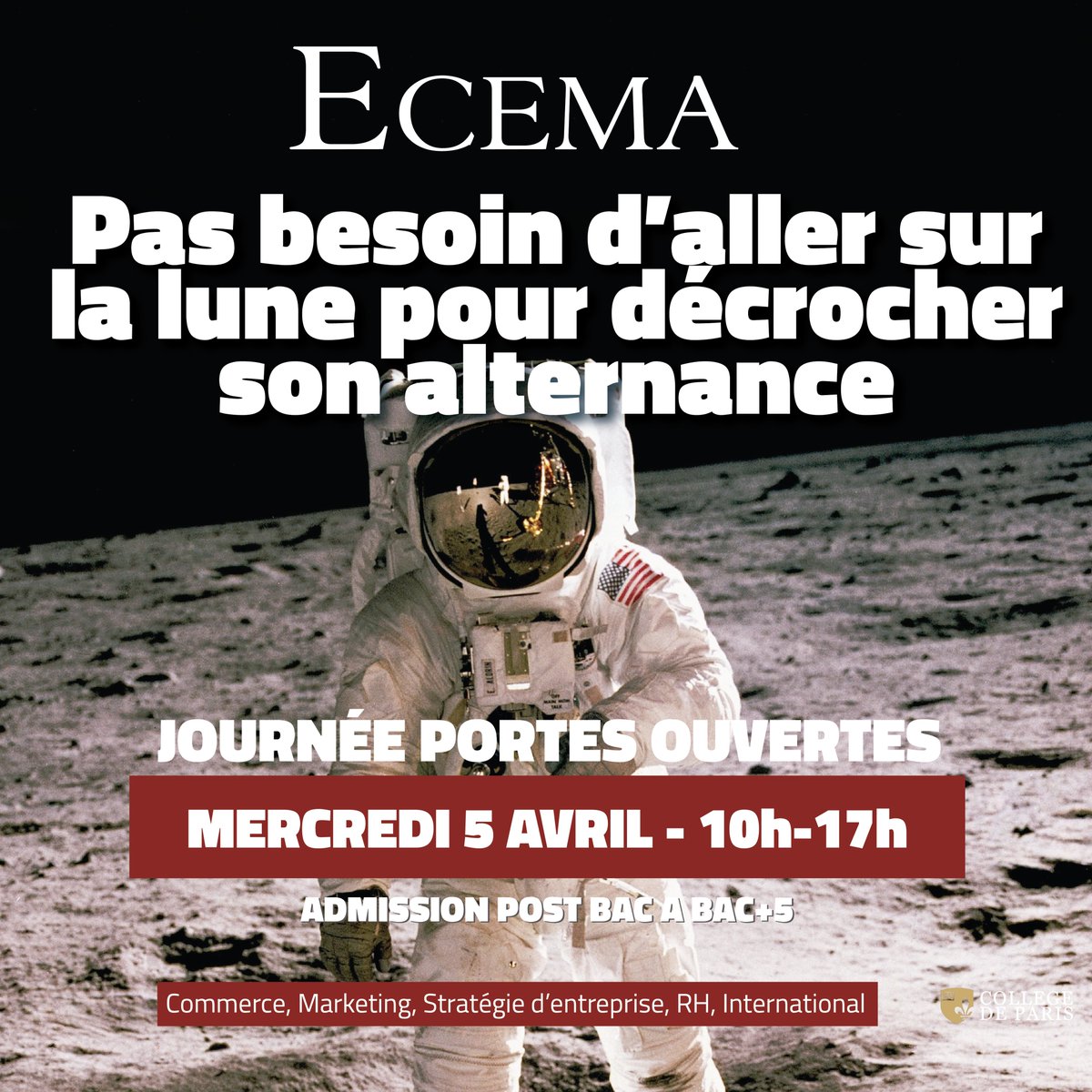👨‍🚀 Prochaine 𝗝𝗼𝘂𝗿𝗻𝗲́𝗲 𝗣𝗼𝗿𝘁𝗲𝘀-𝗢𝘂𝘃𝗲𝗿𝘁𝗲𝘀 mercredi 5 avril de 10h00 à 17h00 !

valence@ecema.fr / 04 81 09 02 80
lnkd.in/e7-hJjW
#alternance #rentrée2023 #ecemavalence #ecema #portesouvertes #ressourceshumaines #management #commerce #vente #international