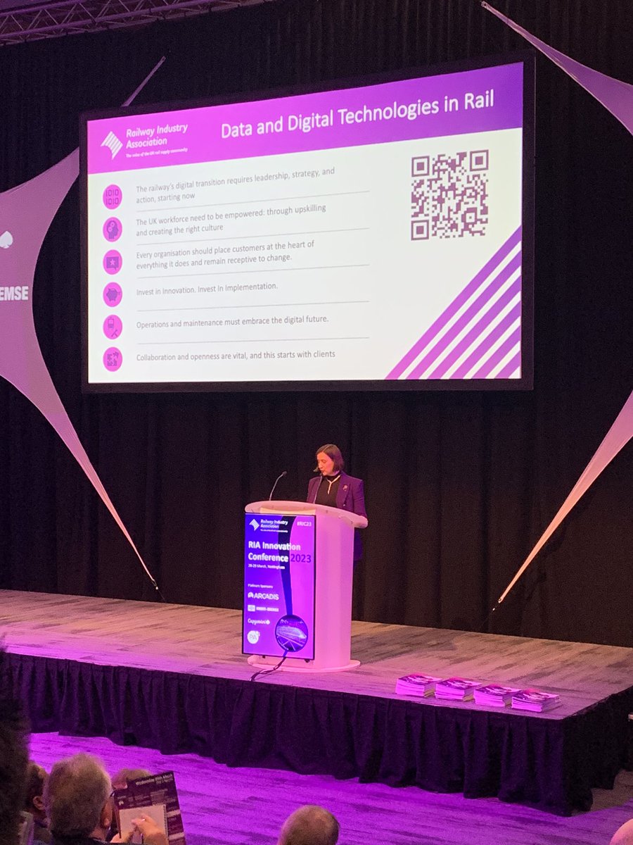 HJPolyglot's tweet photo. At #RIC23 day 2 with @railindustry hearing about the Data and Digital Technologies in Rail paper launch highlighting importance of people, skills, collaboration, innovation, leadership. https://t.co/oE6LNZlOPO