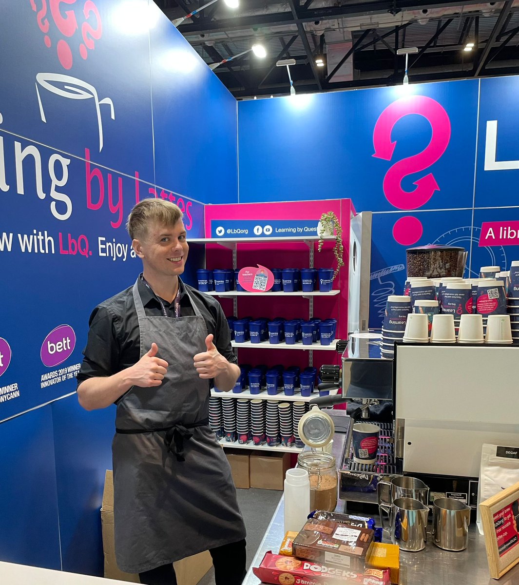 LbQorg's tweet image. The LbQ stand is brewing with excitement this morning. 🤩👍

#LbQ #Bett2023 #HaveabrewwithLbQ
