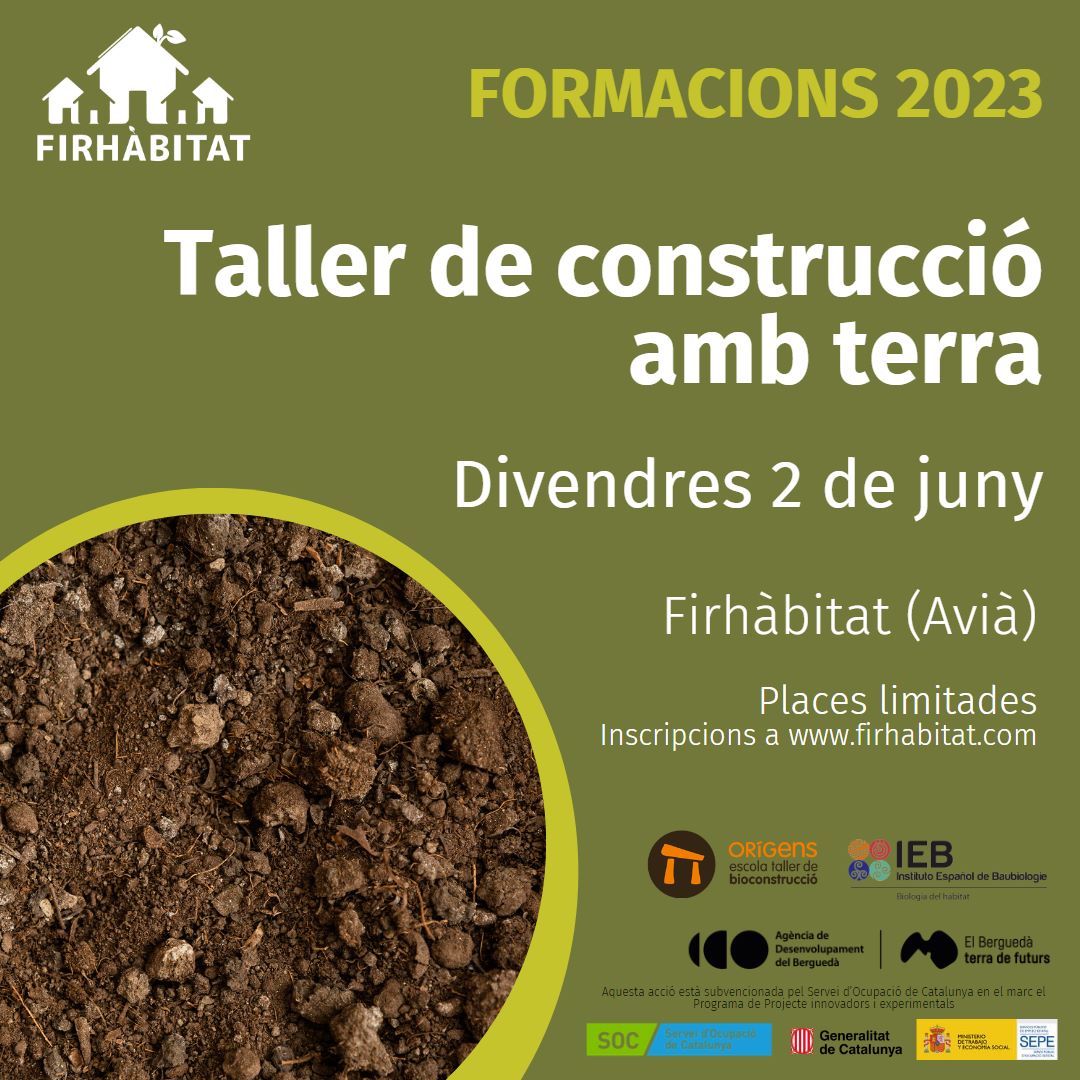 👋 Obrim les inscripcions dels primers tallers de #Firhàbitat 2023!

⛏️ Tècniques de construcció amb #terra
🗓️ Divendres 2 de juny
🕚 Matí i tarda
🟢 A càrrec d'<a href="/EscolaORIGENS/">Escola ORIGENS</a> 

📋 Inscripcions a bit.ly/3JRA2dV