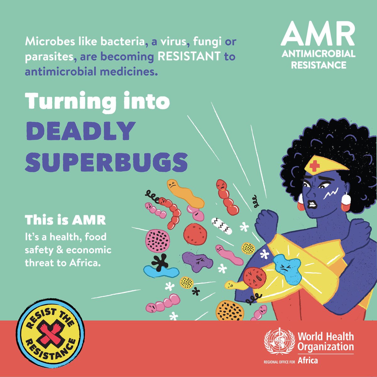 WHO_Zimbabwe's tweet photo. 🦠Drug-resistant pathogens🦠 are a global threat to animals, humans, plants &amp; the environment. 

When #antimicrobials 💉are used responsibly, we can make sure they remain effective for all. 

#OneHealth 
#ResistAMR https://t.co/cAkqFskXSz