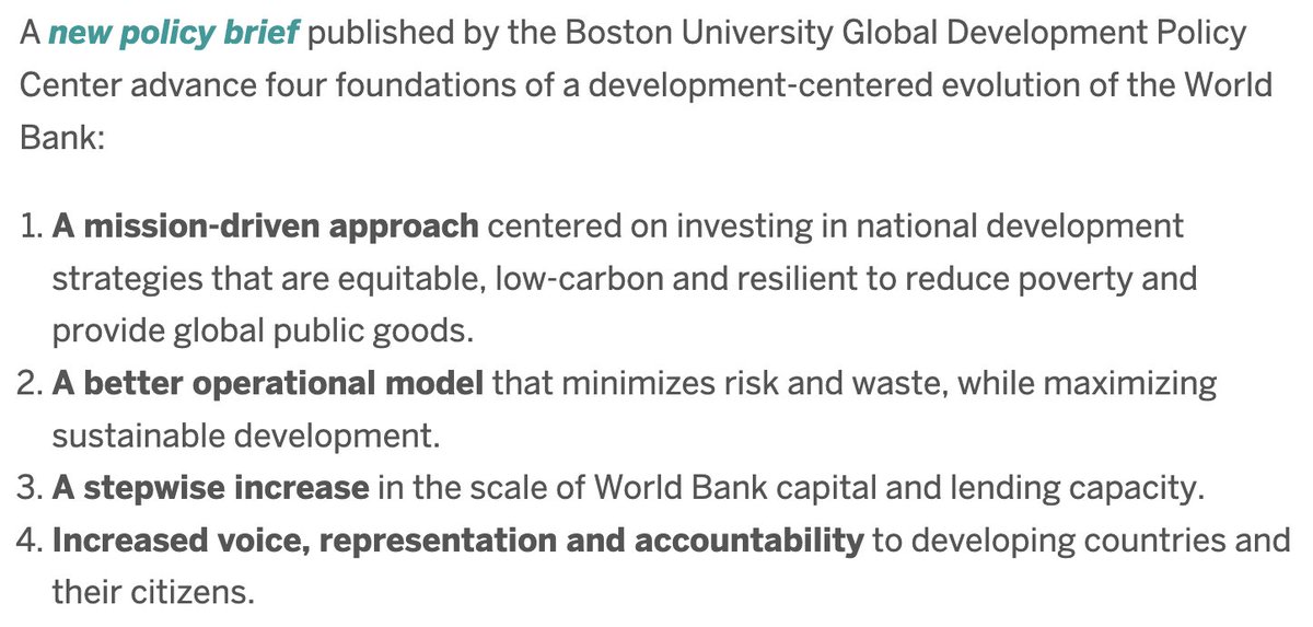 World Bank reforms should contribute to linking climate and development together. 

The new  <a href="/GDP_Center/">Boston University Global Development Policy Center</a> paper by <a href="/KevinPGallagher/">Kevin P. Gallagher</a> <a href="/rishirbhandary/">Rishikesh Ram Bhandary</a> outlines how, based on 4 key principles.

bu.edu/gdp/files/2023…