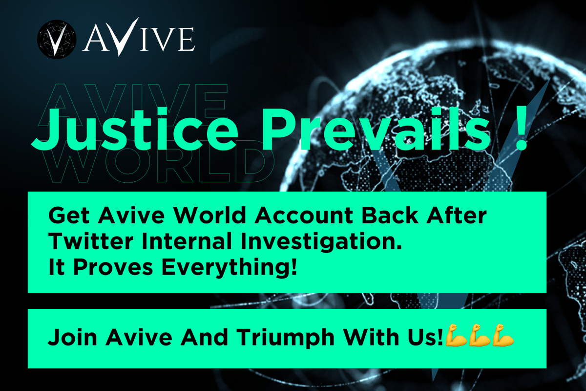 📢Justice Prevails
 
<a href="/Avive_World/">Avive World</a>  account is back after Twitter team review. It proves everything!
 
🧬Make sure to follow <a href="/Avive_World/">Avive World</a> for the latest updates and #giveaway, #airdrop events

🧬Let’s build a #DeSoc that is for the community！
 
💪Join #Avive and triumph with us