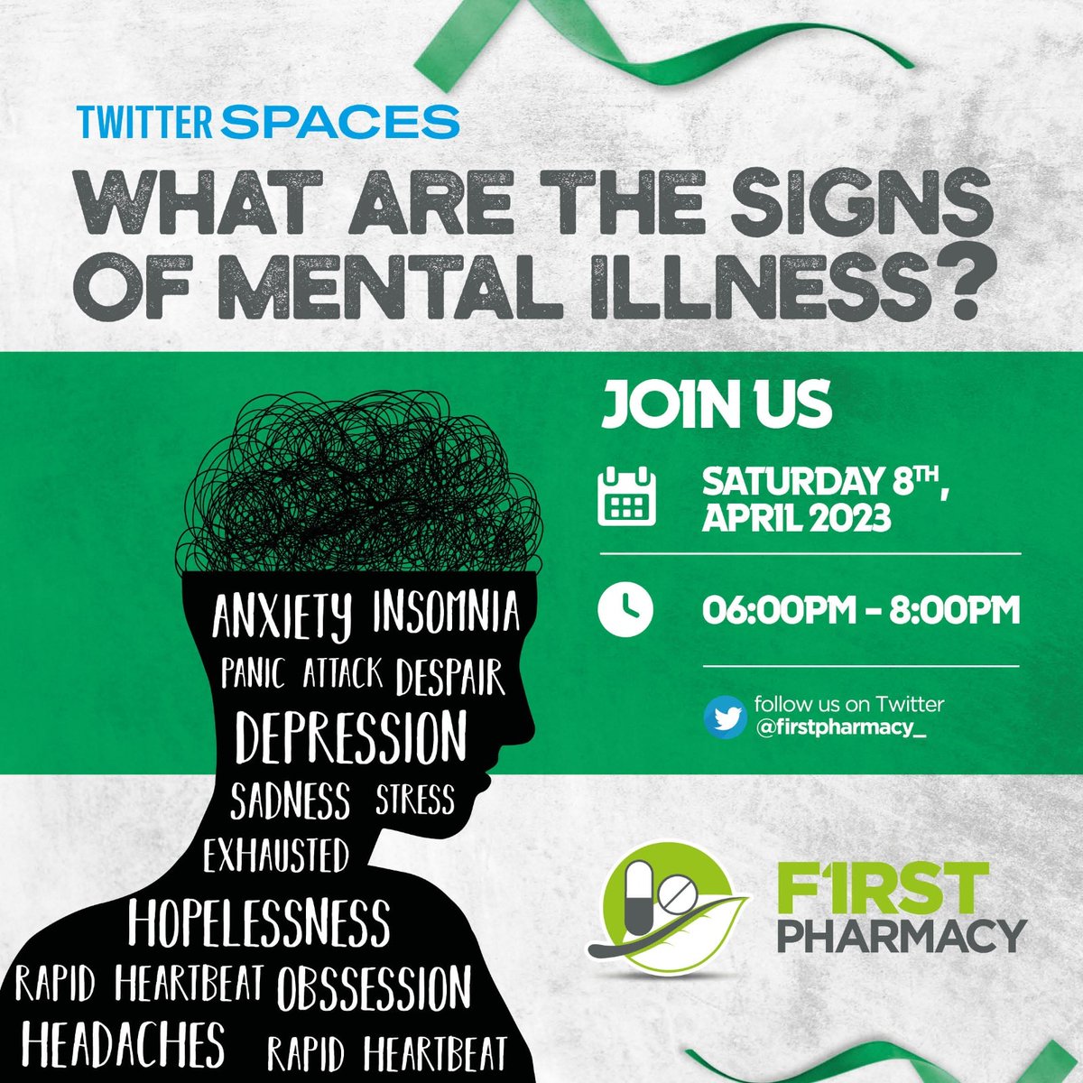 FirstPharmacy_'s tweet photo. What are the signs of mental illness?
Let's talk about Mental Health and on breaking the stigma associated with it. Join our medical practitioners panel this Saturday, 8th April using this link https://t.co/l1vYPPN3rT from 6pm to 8pm.
#FirstPharmacyHealthTalks #YourHealthFirst https://t.co/omyd5qBmBY