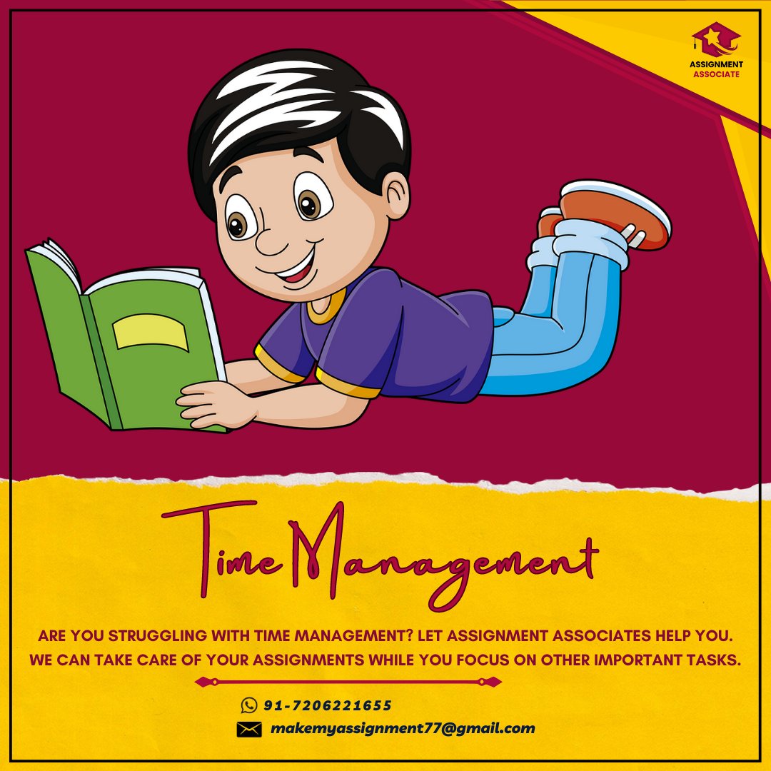 AssignmentAsso's tweet image. Are you struggling with time management? Let Assignment Associates help you. We can take care of your assignments while you focus on other important tasks.
'
'
'
#timemanagement #assignmentsupport #studentsuccess #collegelife #education #AssignmentAssociates