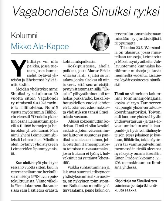 Historian havinaa yhdistyksen 50-vuotissyntymäpäivien kunniaksi ja haaveita tulevaan

<a href="/MansePride/">Manse Pride</a> <a href="/Pirha_fi/">Pirkanmaan hyvinvointialue</a> <a href="/seta_ry/">Seta</a>