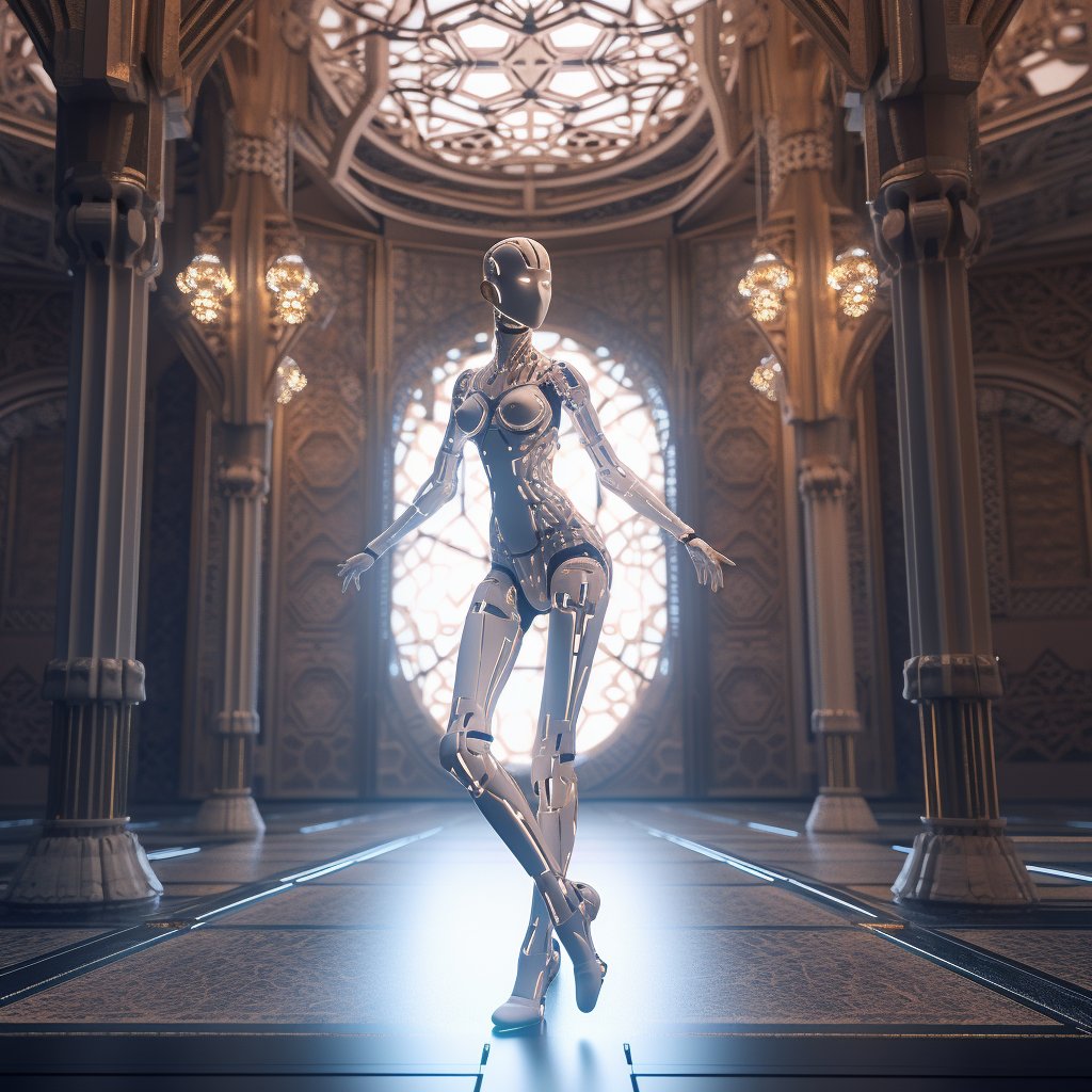 Hsc_SoF's tweet photo. prompt: robotic ballerina dancing in futuristic temples #midjourneyv5 #AIイラスト #AIArtworks #AIArtistCommunity #aiartist https://t.co/PtLn61TB0O
