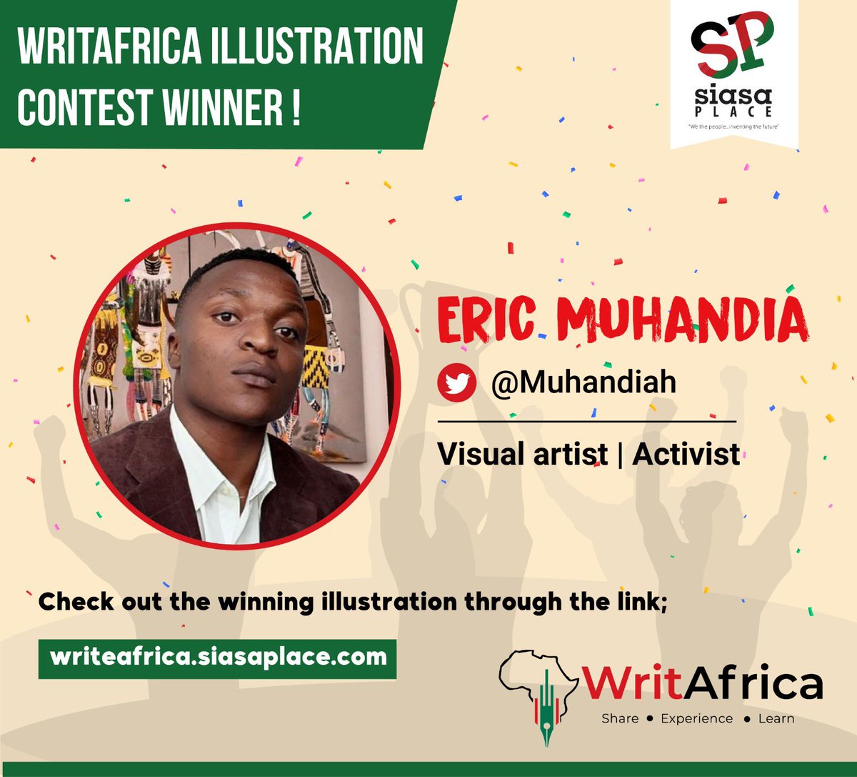 siasaplace's tweet photo. We have a winner! 🥳🎉

Eric Muhandia with his piece on Crime and Insecurity.

Thank you all for voting for the WritAfrica illustrators! https://t.co/n3PiGNeh4Z