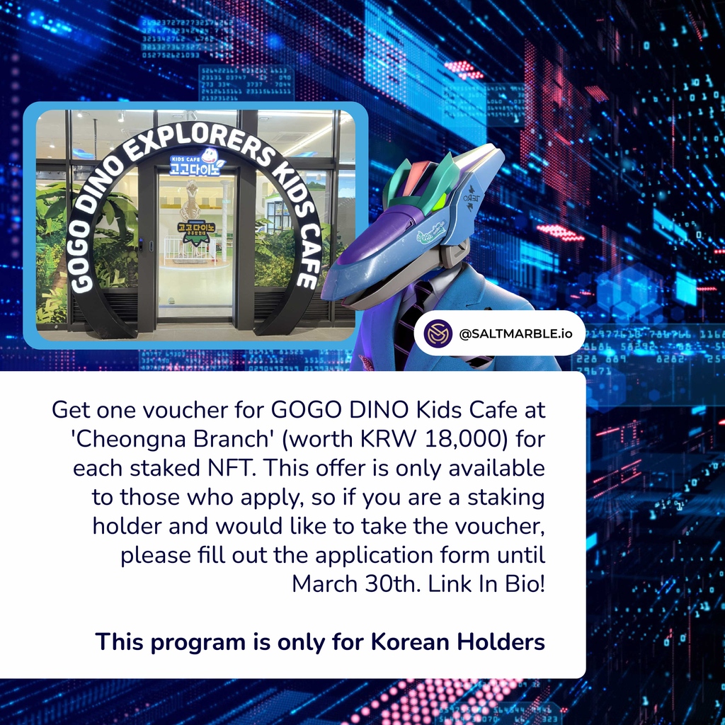 saltmarble's tweet photo. [Notice of change in promotion information].
[Changes: Location of Kids Café Voucher].
'Dasan Hyundai Premium Campus Branch' -> 'Cheongna Branch'.
Those who have already applied will be contacted separately.
Thank you.
#Saltmarble #GOGODINO #VOUCHERGIVEAWAY #STAKINGNFT ⁠ https://t.co/2Ob7SfJTgI