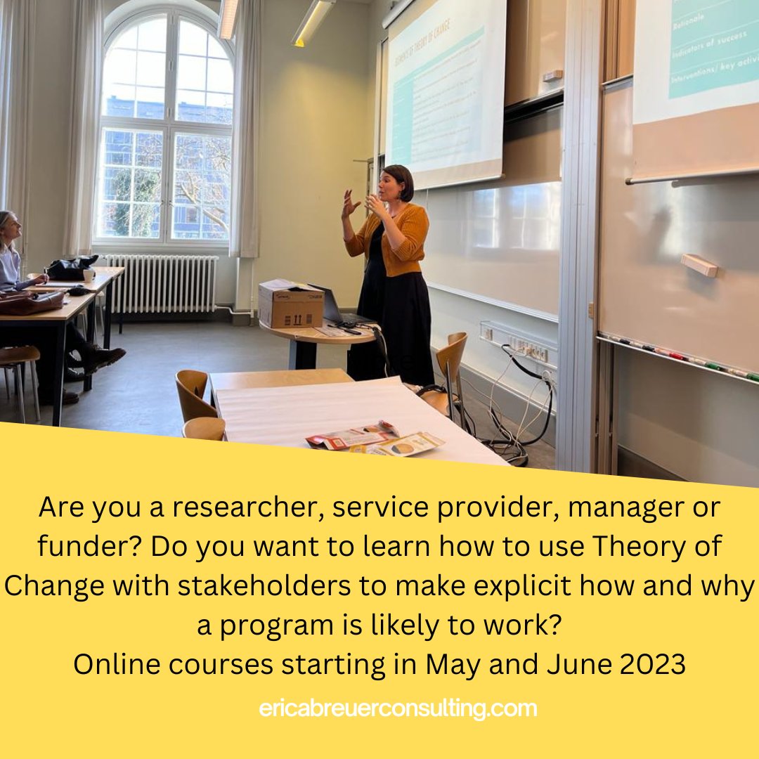 Are you interested in #TheoryofChange? Courses starting in May and June 2023. Offering 2x fully funded places for PhD students in LMIC if you register before April 17th! ericabreuerconsulting.com/online-course-…