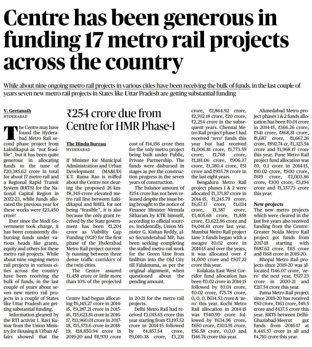 medenikhil's tweet photo. Despite being developing younger state , Sheer discrimination by Modi govt. against #Telangana in Metro rail projects. 

#metrophase2 #hmrl 

@TelanganaCMO @KTRBRS @DrRanjithReddy https://t.co/H1XnsMbwSM
