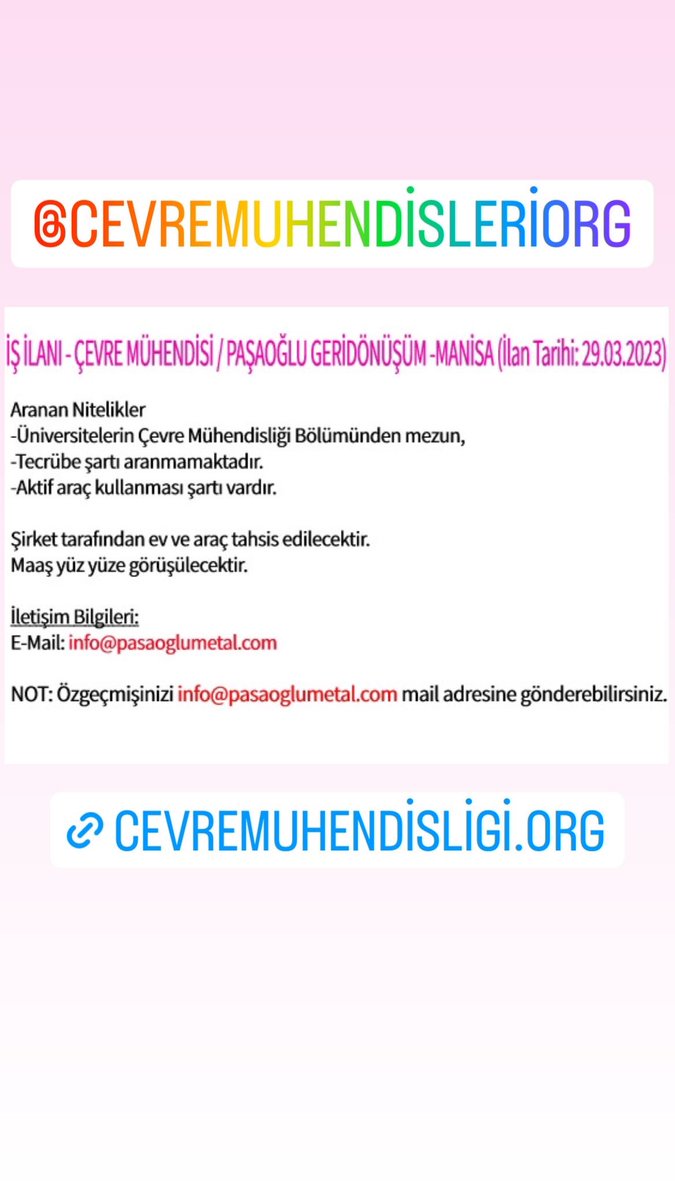 İş İlanı - ÇEVRE MÜHENDİSİ / PAŞAOĞLU GERİDÖNÜŞÜM - MANİSA (İlan Tarihi: 29.03.2023)

cevremuhendisligi.org
 
#cevre 
#cevremevzuati 
#cevremuhendisligi 
#cevremuhendisligiorg
#cevremuhendisleriorg
#cevremuhendisleri
#cevrehaber 
#depozito
#sifiratik
#geridonusum 
#ZeroWaste