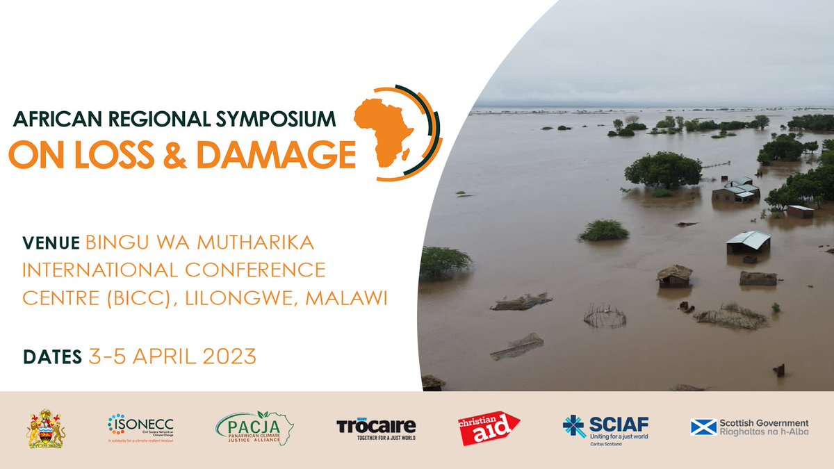 CISONECC together with other partners will host an African Regional Symposium on Loss and Damage from 3rd to 5th April, 2023 in Lilongwe, Malawi. Register for the event by visiting: bit.ly/3l79qO0 
#LossAndDamageSymp23