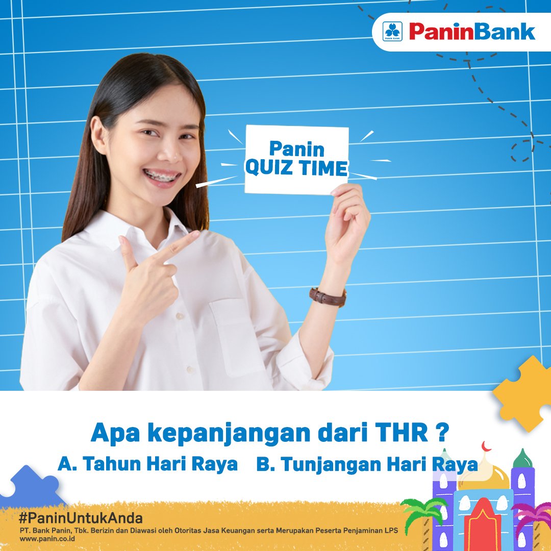 PaninBank's tweet photo. Ayo tebak apa kepanjangan dari THR?
Segera tulis jawabanmu pada kolom komentar dan tag 3 orang teman kamu dan jangan lupa ajak teman kamu untuk follow semua sosial media PaninBank yah. https://t.co/p7nnr4ODjw
