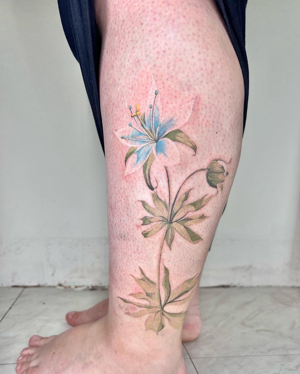 _nanyeon's tweet photo. Zelda’s flower 

Order made

#tattoo #flowertattoo #legtattoo #finetattoo #colortattoo #zeldaflower #zelda #zeldatattoo #seoultattoo #koreatattoo #latattoo #bkktattoo #tokyotattoo #nyctattoo https://t.co/W3cEFUcyHk