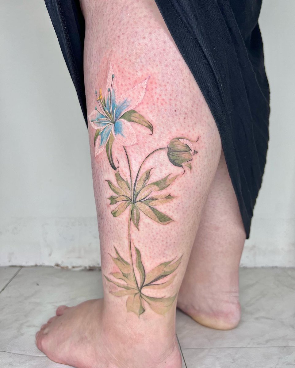 _nanyeon's tweet photo. Zelda’s flower 

Order made

#tattoo #flowertattoo #legtattoo #finetattoo #colortattoo #zeldaflower #zelda #zeldatattoo #seoultattoo #koreatattoo #latattoo #bkktattoo #tokyotattoo #nyctattoo https://t.co/W3cEFUcyHk