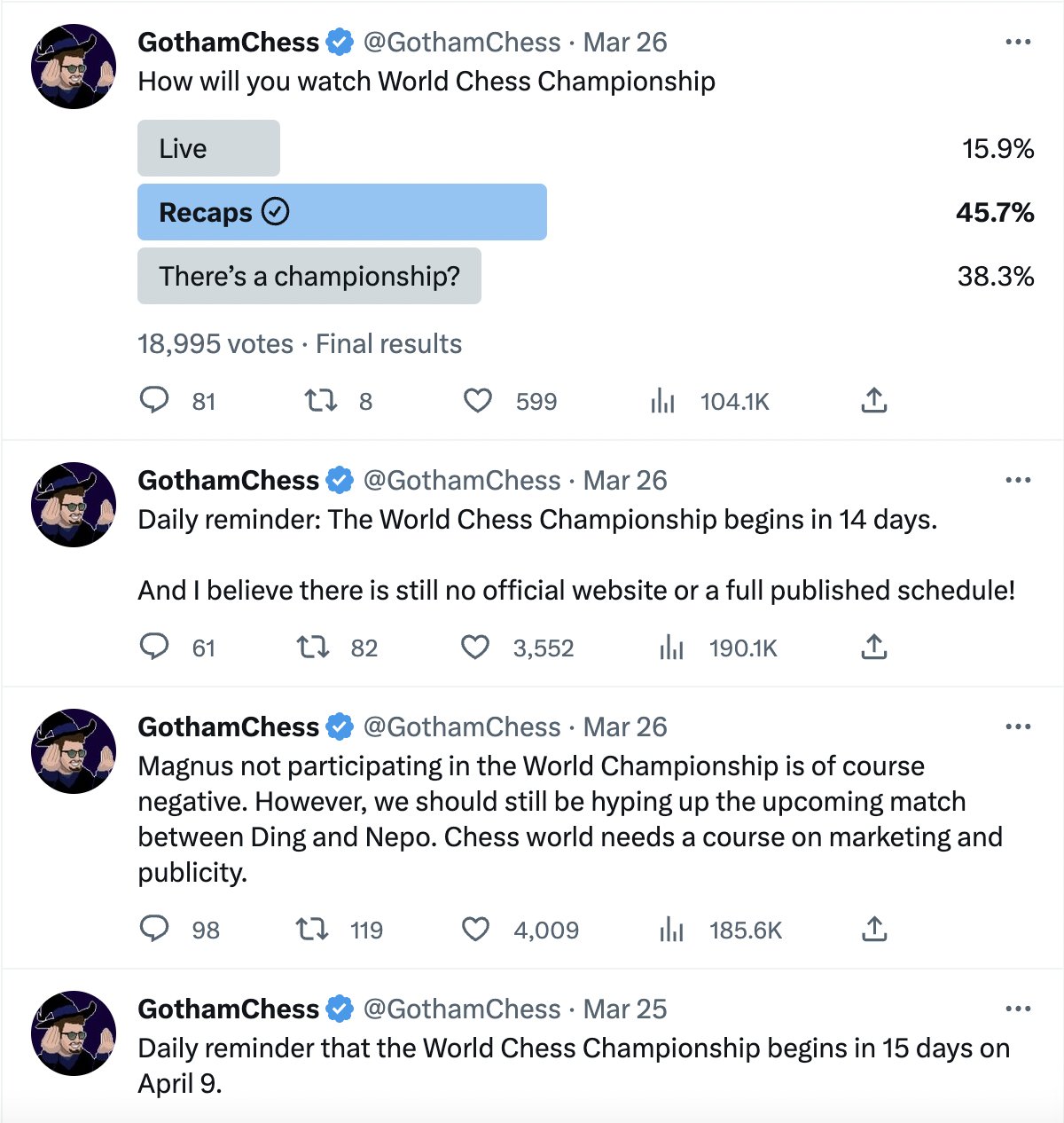 Women's Chess Coverage on X: Not to mention, over 500K people have watched  the Candidates on the @chesscom broadcast --- even with most chess fans  getting no advance notice that the Candidates