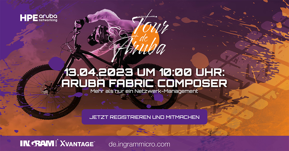 Unsere TOUR DE ARUBA geht in die nächste Etappe: 
In dieser Etappe blicken wir über den Netzwerktellerrand auf andere Teile der Infrastruktur. 
13.04.2023 von 10:00 - 10:45 Uhr 
bit.ly/3FdMN1g 

Noch nicht registriert?  bit.ly/3KUzC5z

#IngramMicroDE #Aruba