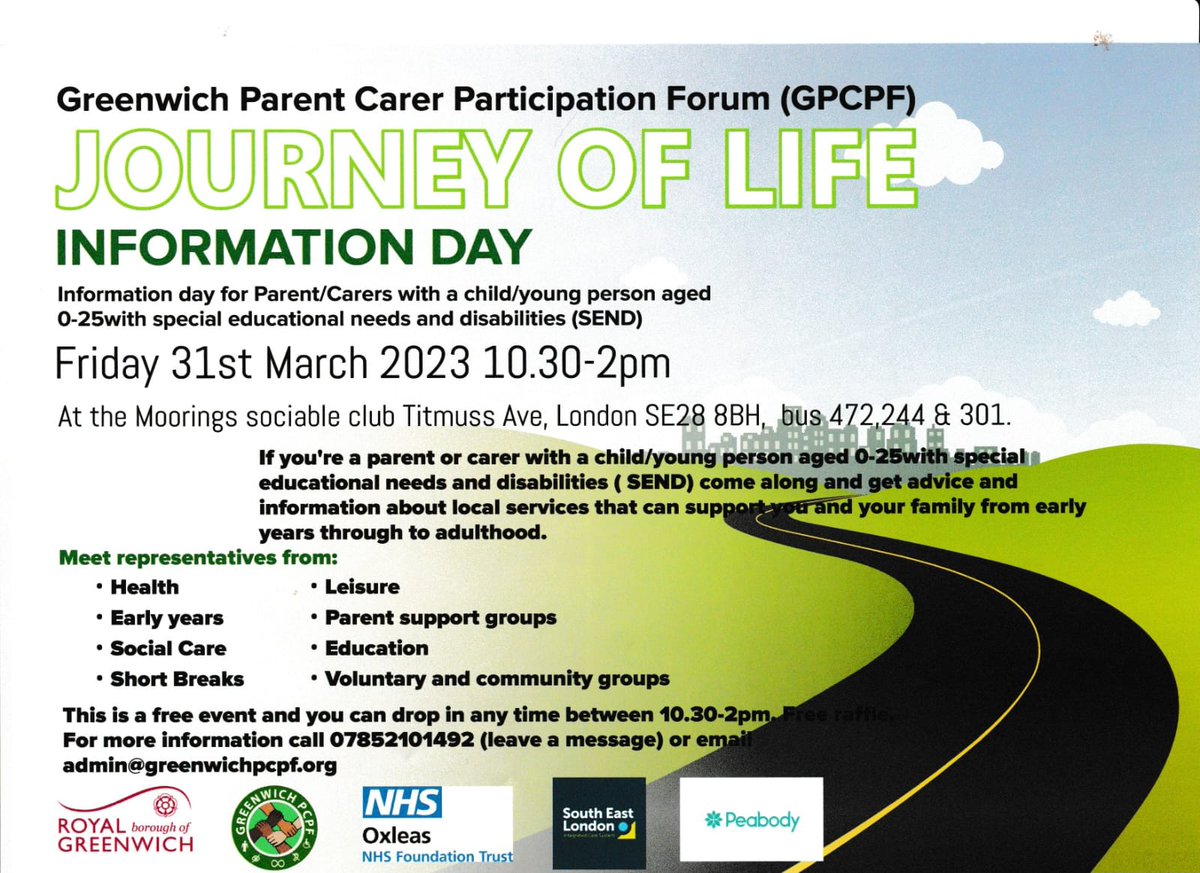 We are supporting the work of Greenwich Parent Carer Participation Forum, which has been set up to support SEND families. We will have a stall at the event. Come and visit us! #greenwich #SEND #events