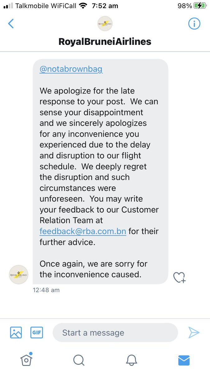 notabrownbag's tweet photo. Day3 of absolutely zero help. Timescale for the below email is 8 weeks - six weeks PAST the nightmare flight @RoyalBruneiAir has setme on . Feedback <> assistance!!! #scam #Brunei https://t.co/V8nKngaf0c